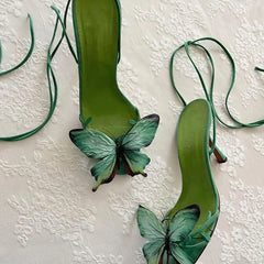 suede stiletto sandals with 3D blue butterfly appliqué – VIVARA