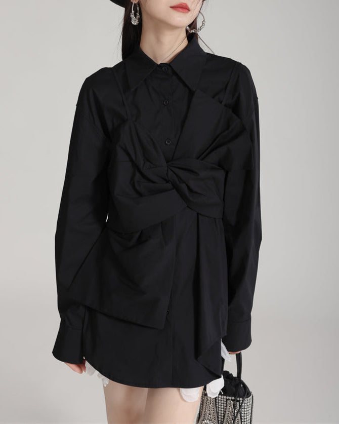 Long-sleeve button-down shirt with twisted front detail - Qilbu