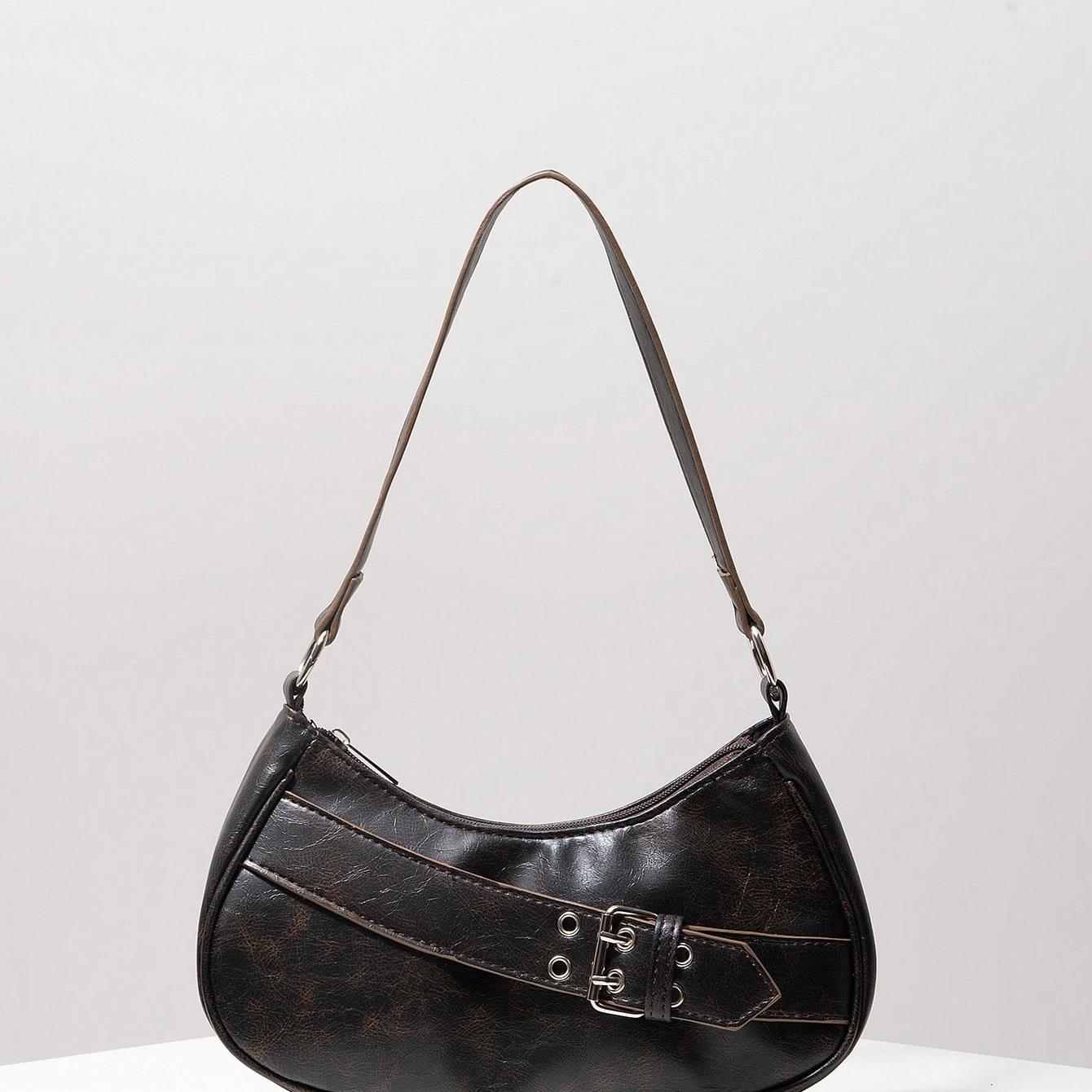 crescent shoulder bag with buckle belt accent - Vynda