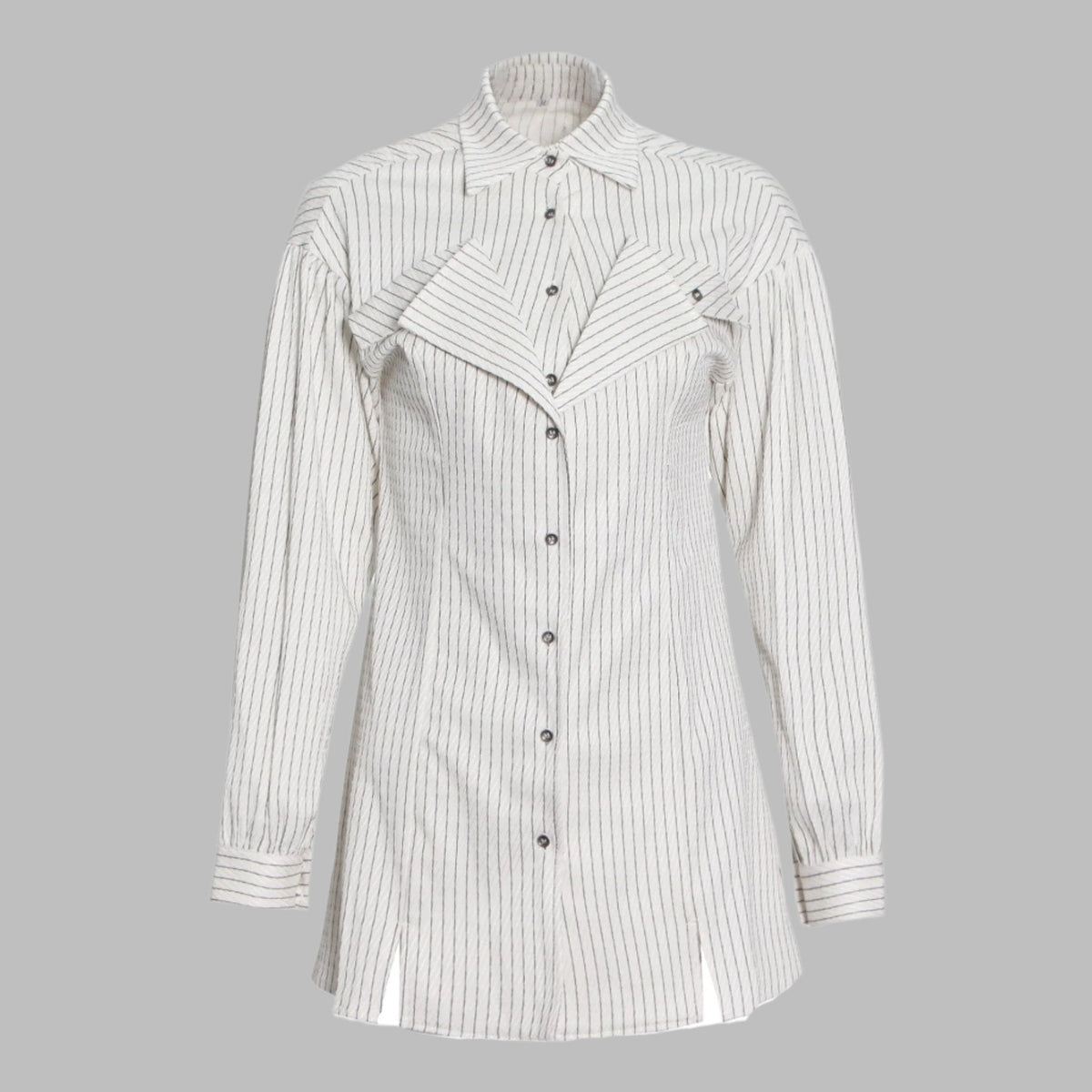 striped longline blouse with layered lapel detail - Terese