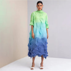 gradient pleated midi dress with 3D texture – Calvina