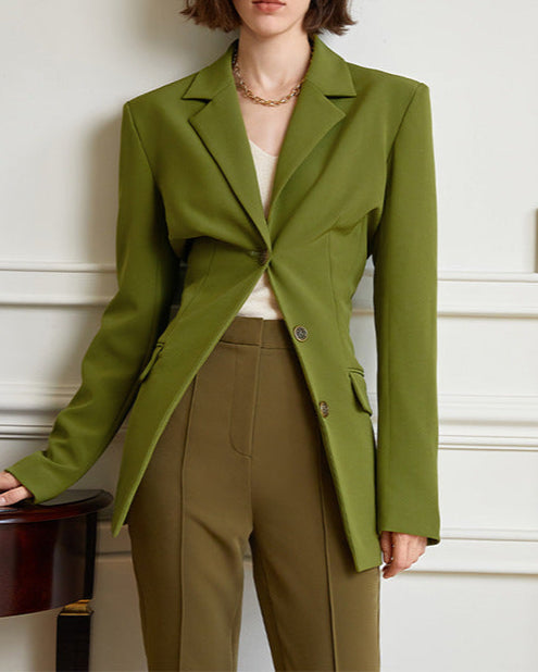 Asymmetric tailored blazer with waist slit - Weqsu