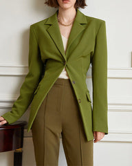 Asymmetric tailored blazer with waist slit - Weqsu