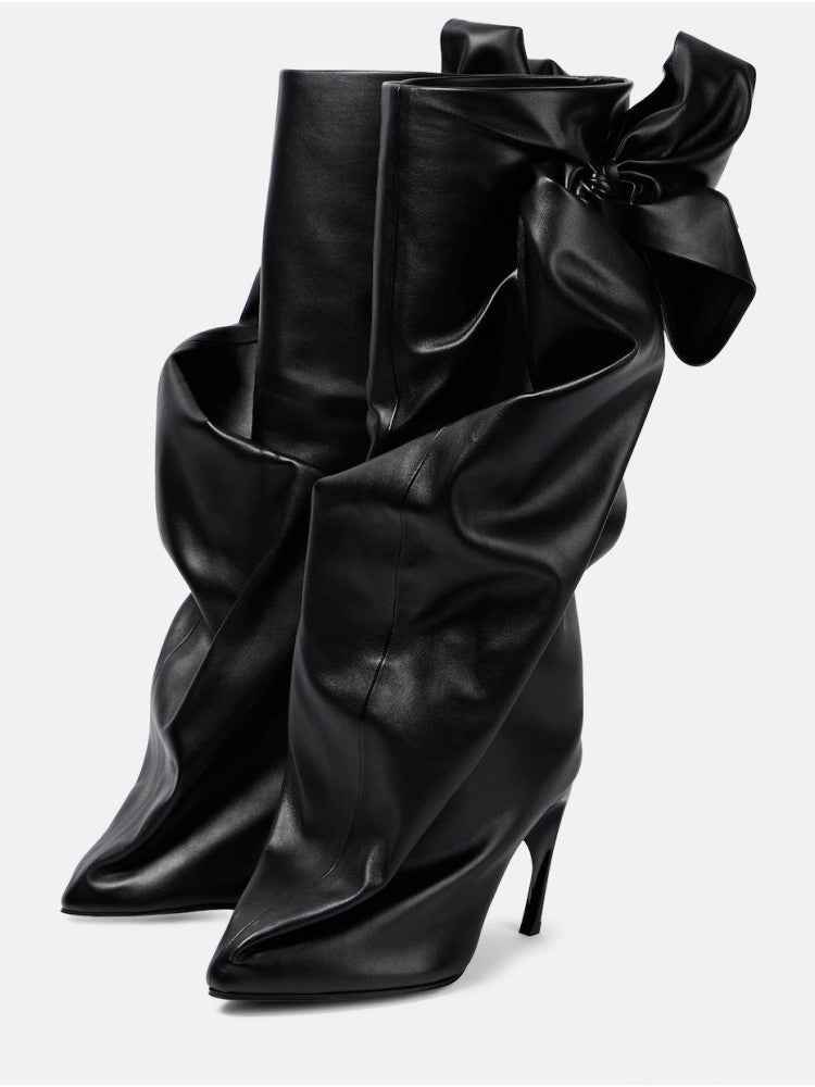 ruched faux leather boots with sculpted arch heels – NOIRÉA