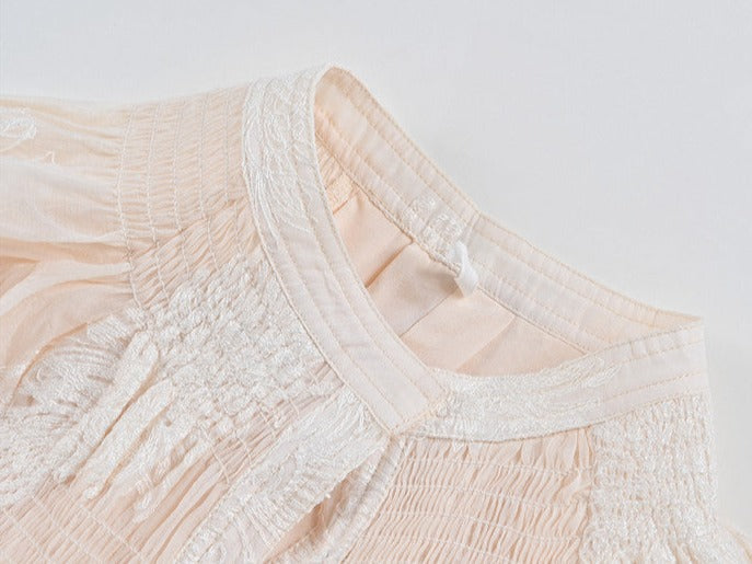 embroidered organza midi dress with puff sleeves – Feeiklig