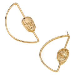 Gold abstract face earrings with geometric hoop frame - Avra
