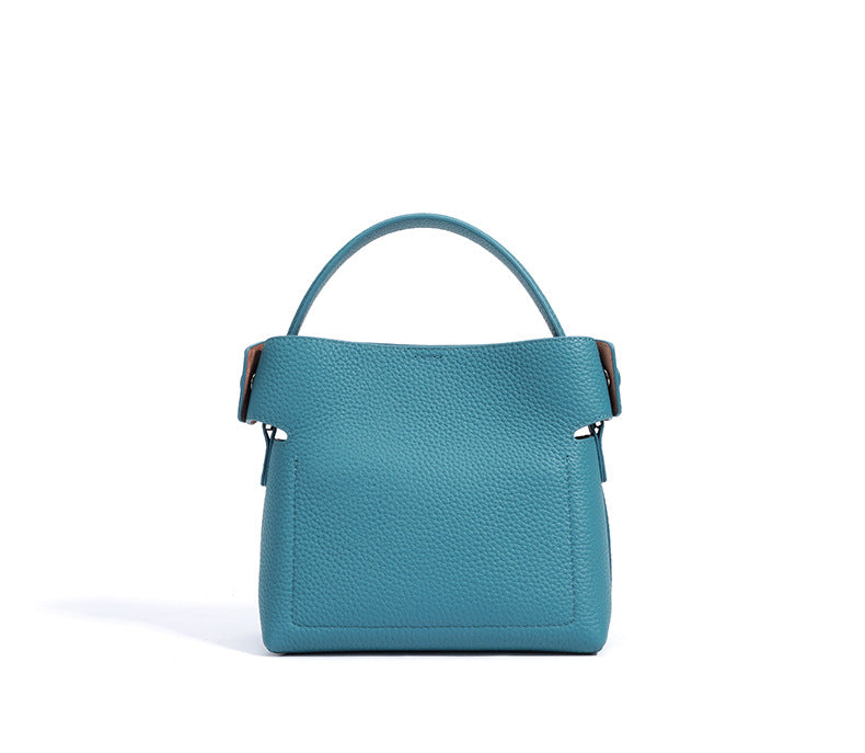 top-handle bucket bag with turn-lock clasp – AZURE