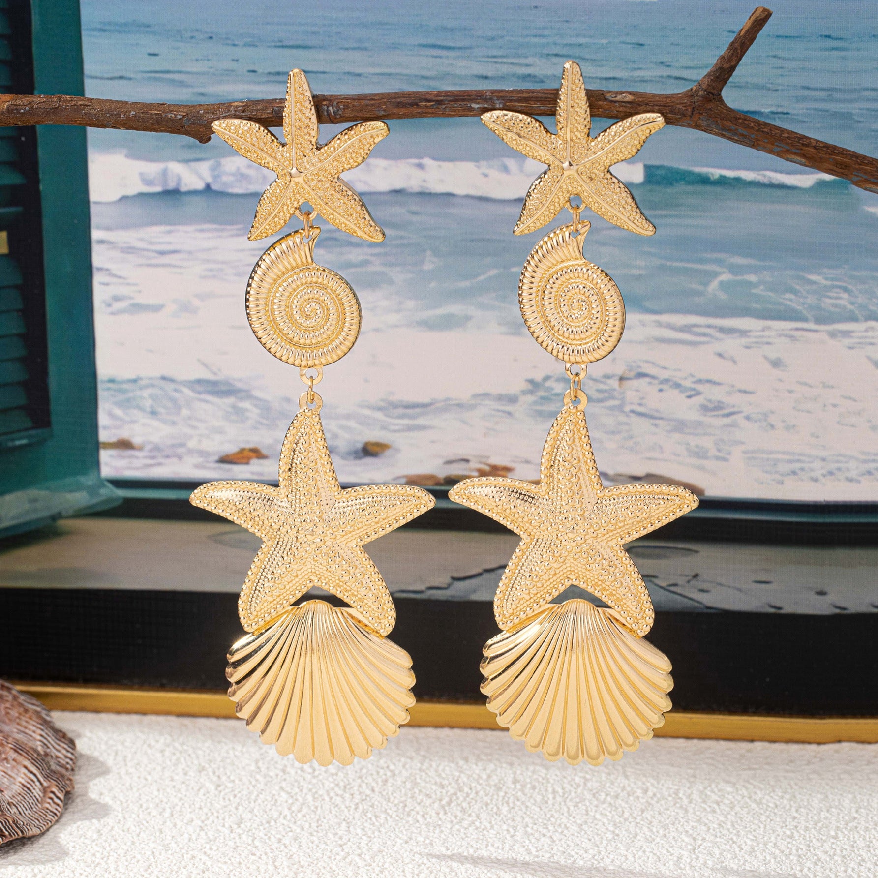 triple drop sea-inspired earrings – CORALIA