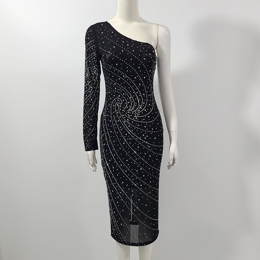 one-shoulder embellished midi dress – Loopy