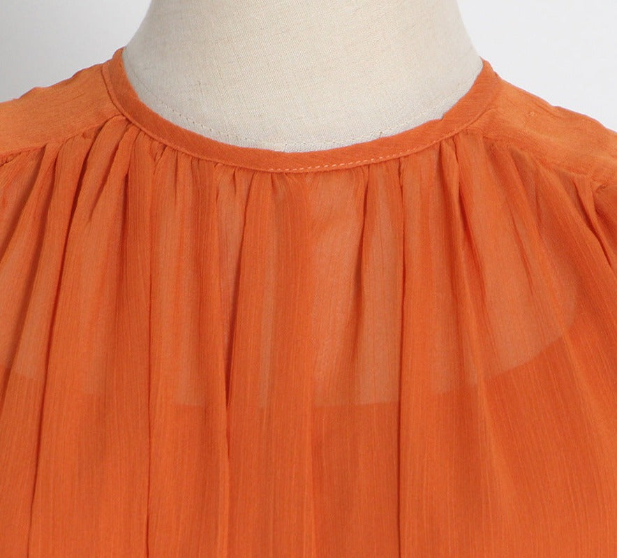 sheer ruffle-trim gown with draped bodice – Aanakec