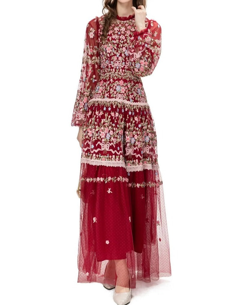 sheer embroidered tulle gown with floral motifs – Fikwesd