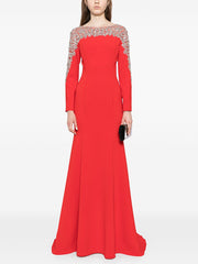 long sleeve flared gown with gold embellished cape detail – ORABEL