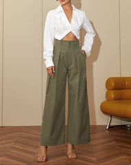 High-waisted wide-leg pants with front pleats – Werfi
