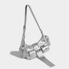 Metallic Buckled Shoulder Bag with Utility Pockets – NOVII