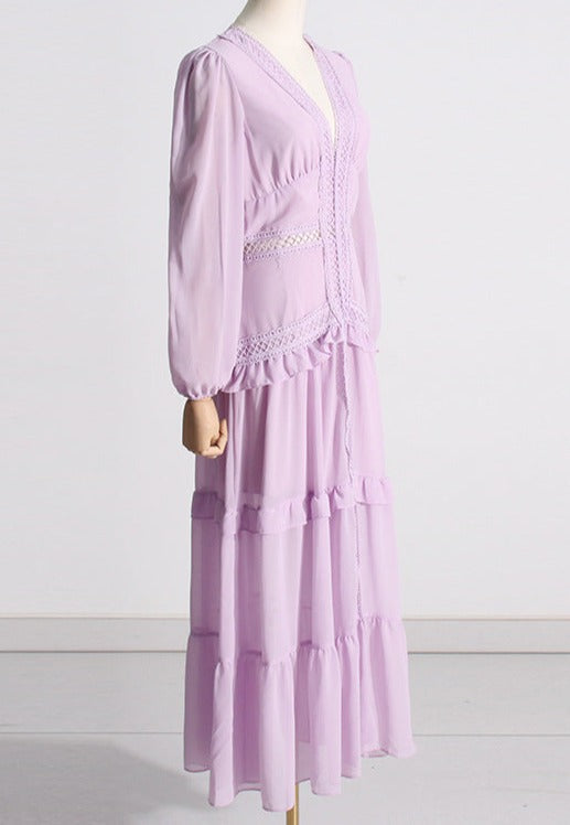 Tiered chiffon gown with crochet trim – Gennyfer