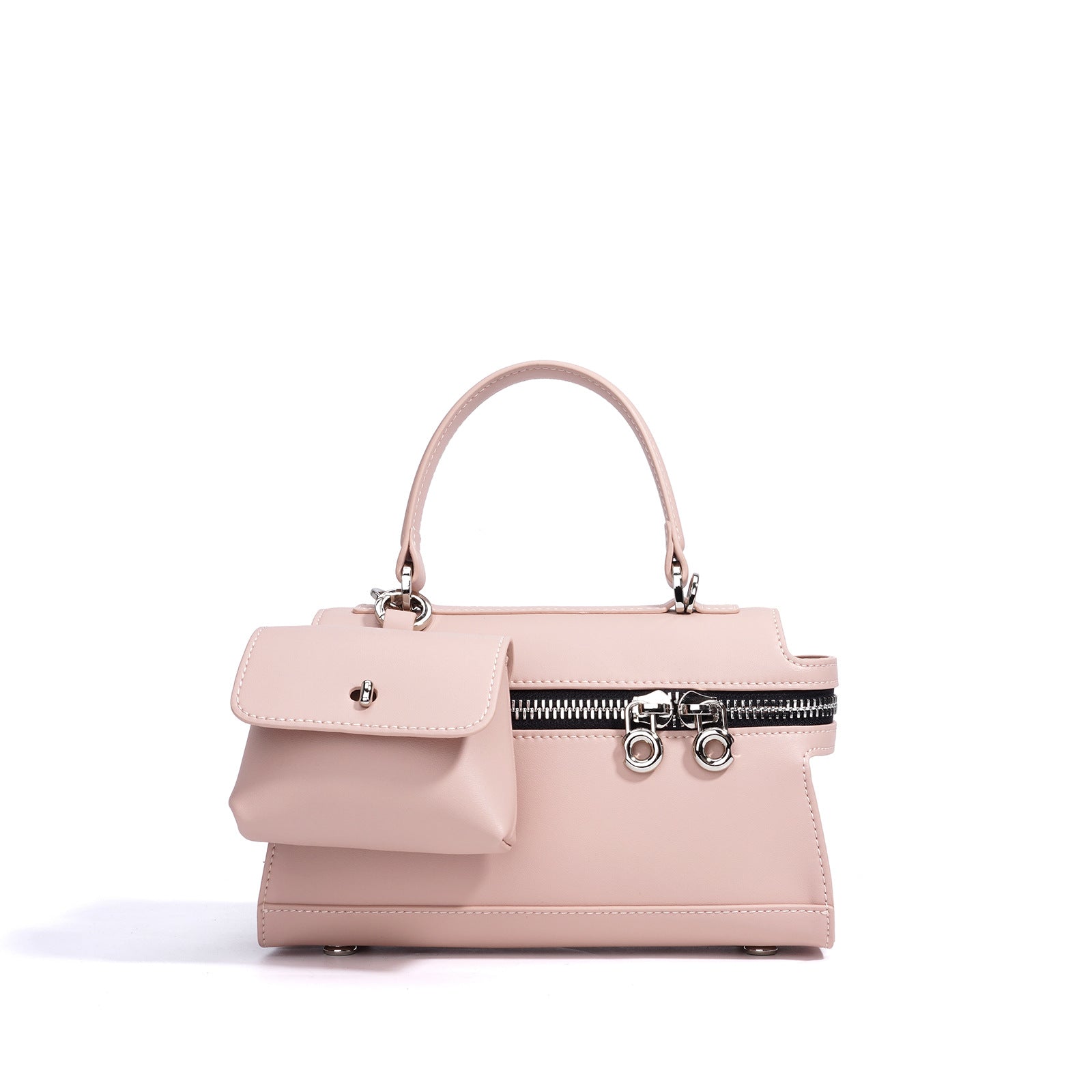 structured handbag with front pouch & double zipper – RAYWA