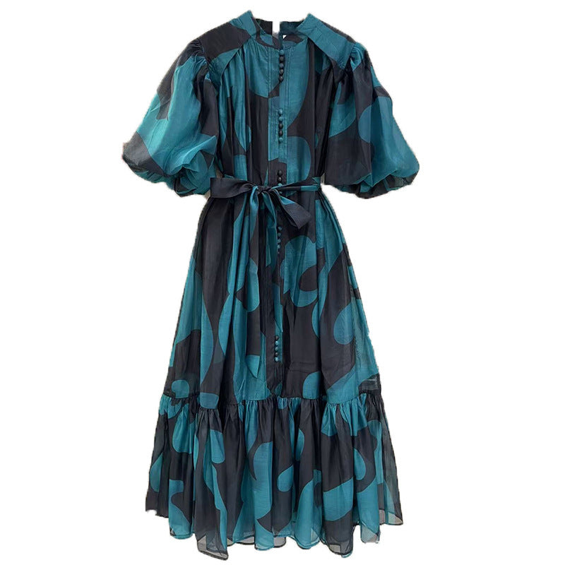 puff-sleeve tiered maxi dress with abstract print – ZARA