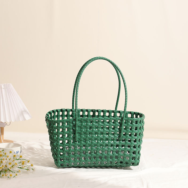 Woven black tote bag with braided handles - Qilna