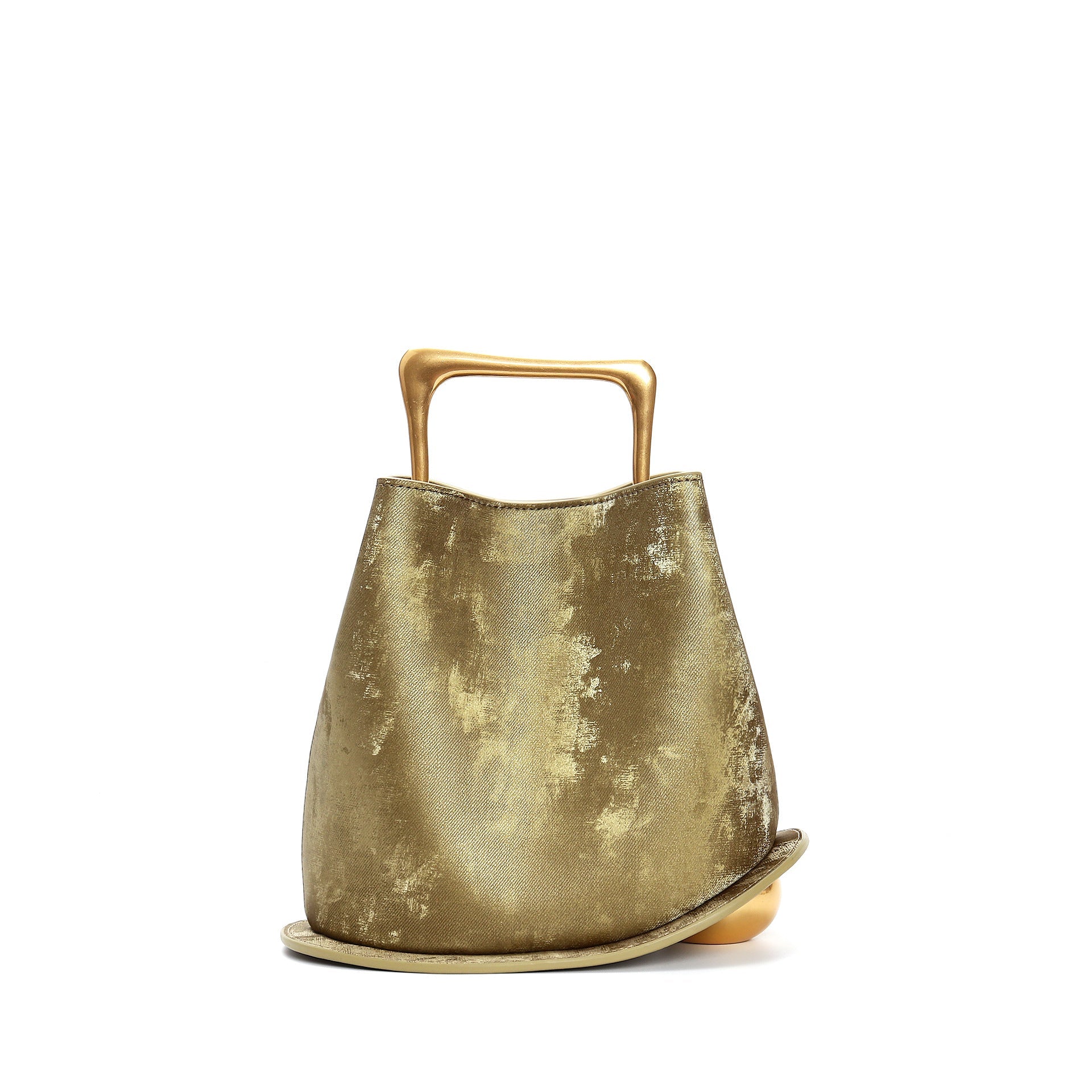 asymmetric velvet mini bag with sculptural gold handle - KORZA