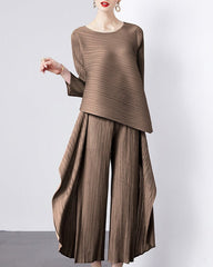 asymmetrical pleated top and wide-leg pants set - TERZA