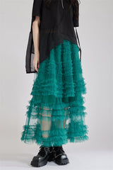Tiered tulle maxi skirt with ruffle layers - Rinlo