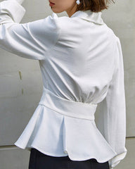 Fitted satin shirt with shawl lapel and button front – Vutni