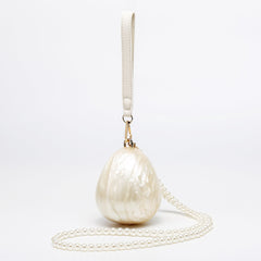 Pearl-Embellished Oval Clutch with Chain Strap - Artilu