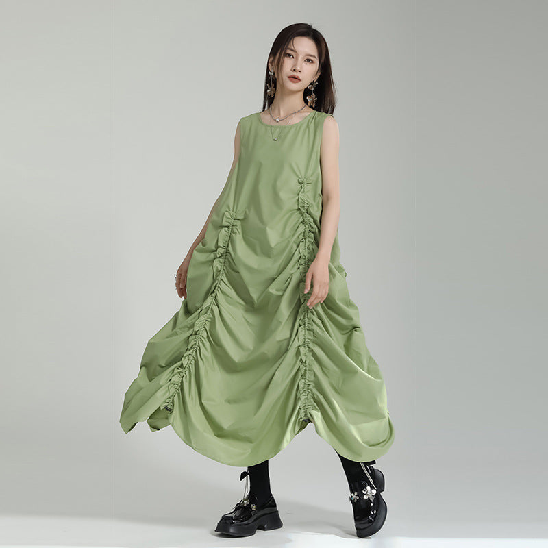 sleeveless gathered bubble-hem dress with side ruching - ORLA