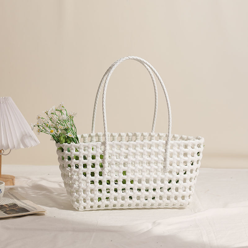 Woven black tote bag with braided handles - Qilna