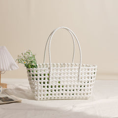 Woven black tote bag with braided handles - Qilna