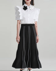 High-waisted flared skirt with contrasting wavy layers - Ejra