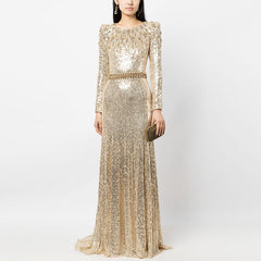 off-shoulder column dress with metallic gold feathers – AURIRA