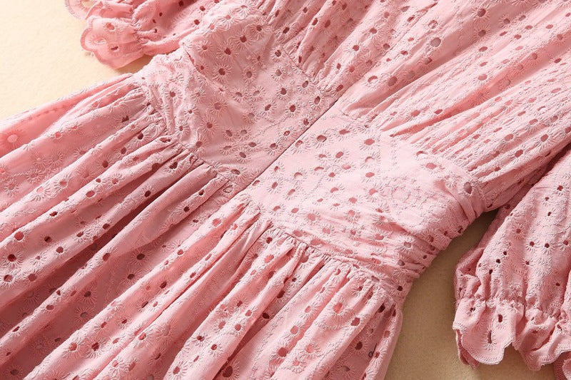 puff sleeve eyelet midi dress – Aagwqrm