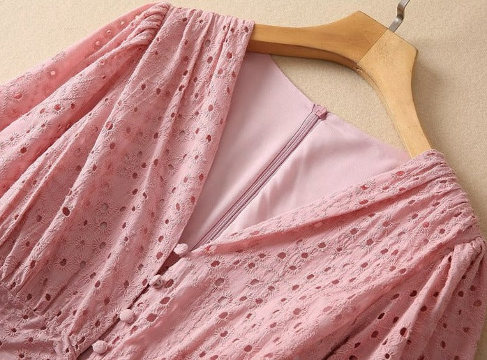 puff sleeve eyelet midi dress – Aagwqrm