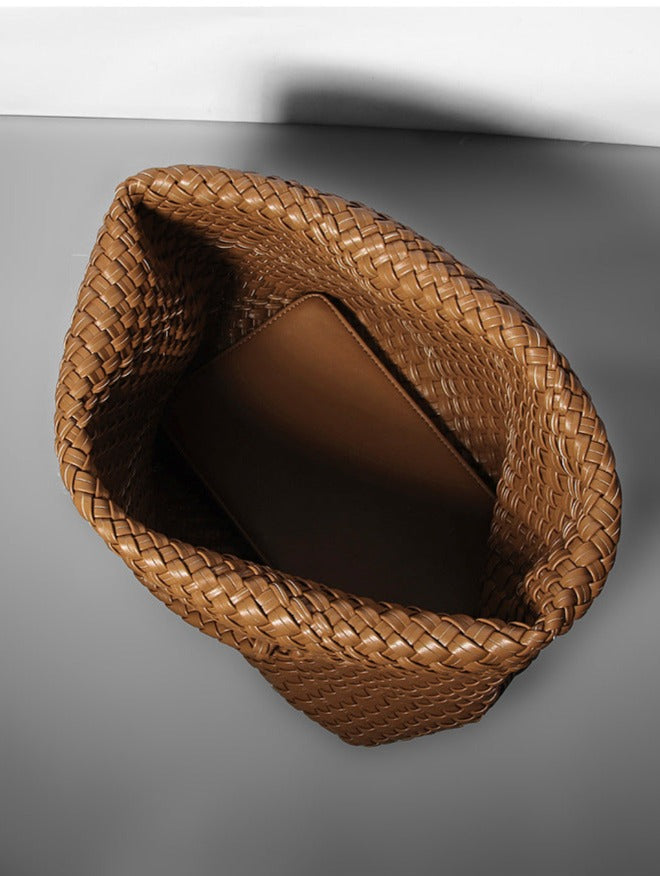 woven leather tote bag with top handles - Aaatrti