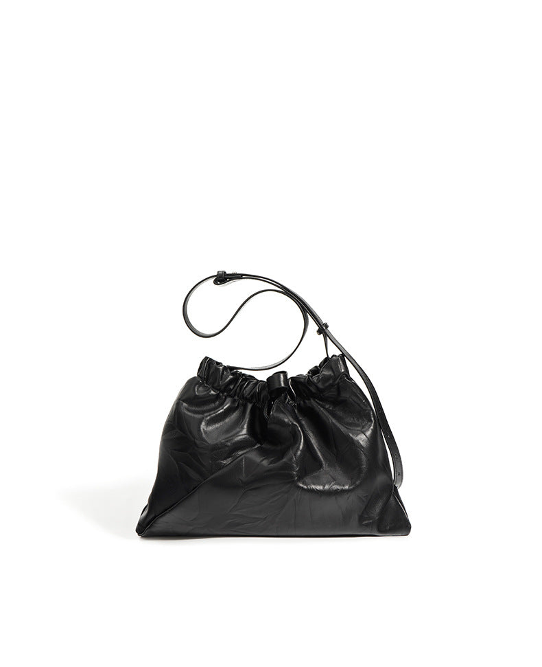 crinkled leather tote with gathered top - LUNTA
