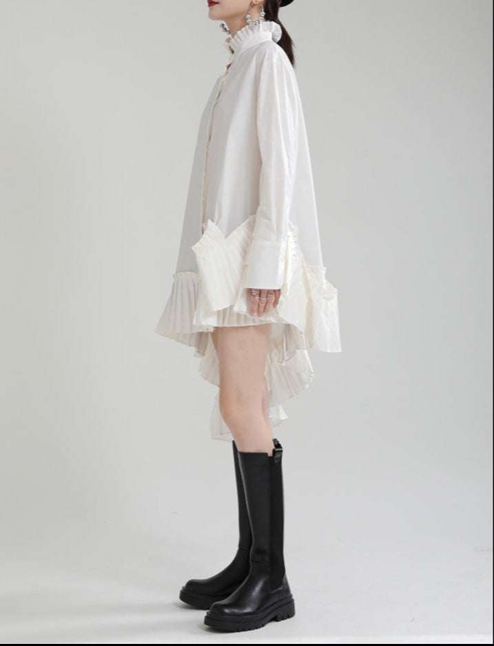 Long-sleeved shirt with ruffled hem and pleated panels - Rulki