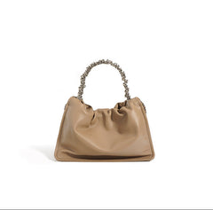 ruched leather bag with silver chain – MOCHA