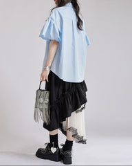 Short-sleeve blouse with decorative floral details - Buggri