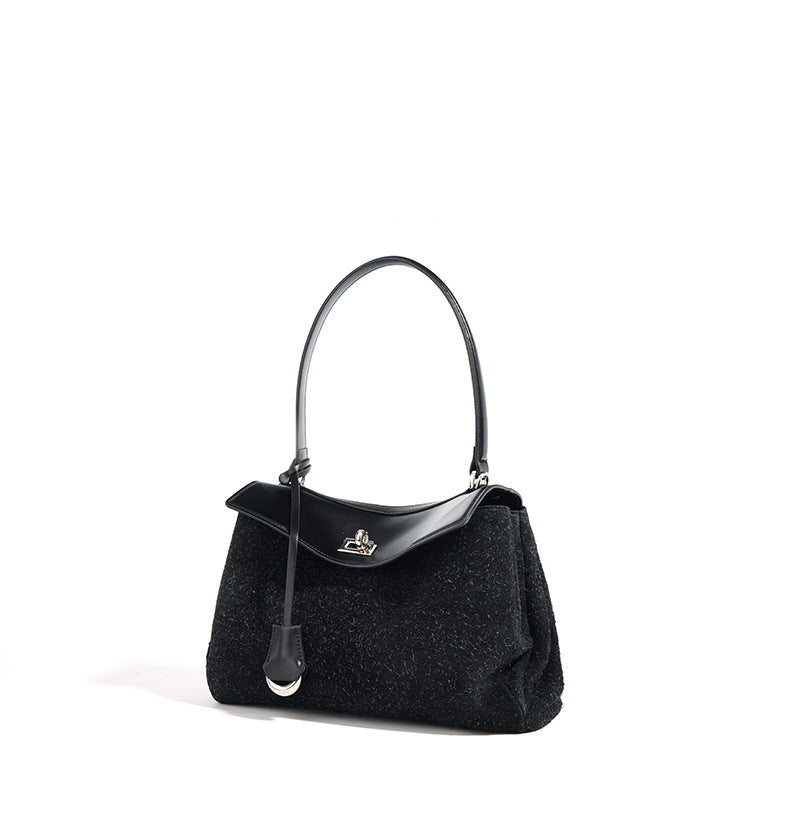 textured wool satchel with leather flap – AUBURN