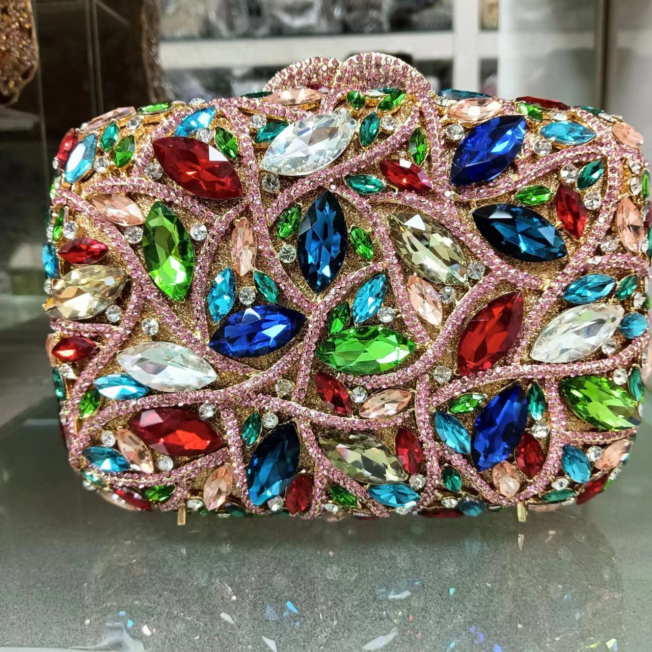 crystal embellished clutch with floral design - Enduri