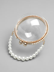 Circular clear bag with pearl handle and rhinestone accents - Lildu