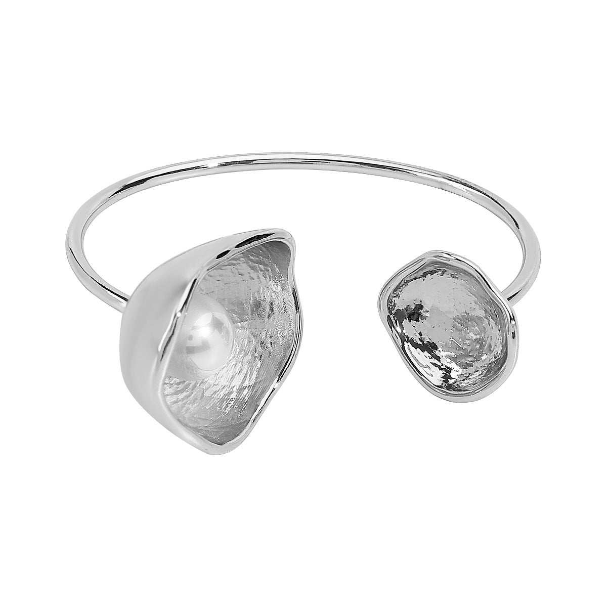 open cuff bracelet with abstract shell and pearl accent – NAIAS