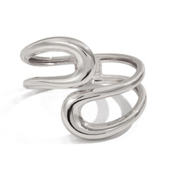 Abstract wave-shaped open cuff bracelet with polished finish – Akjy