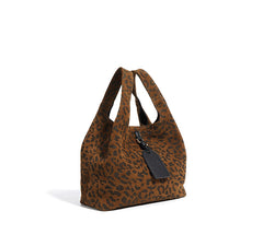 leopard-print suede tote with tag detail – NALA