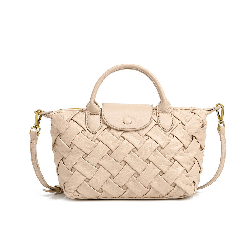 woven leather tote with flap snap closure – MARLA