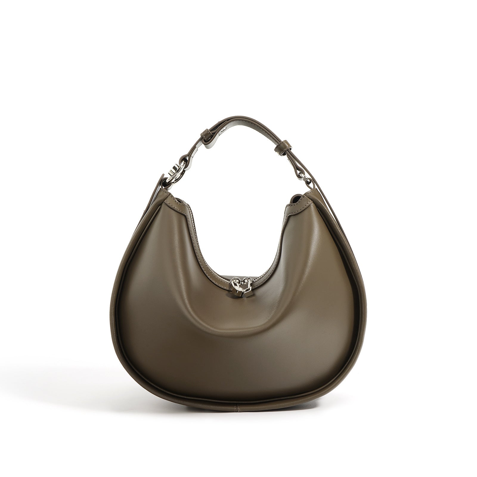 crescent-shaped leather shoulder bag with top zip – OLIVEA
