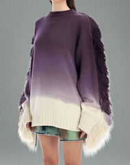 ombré fringe-trim sweater with textured shoulders - Famidah