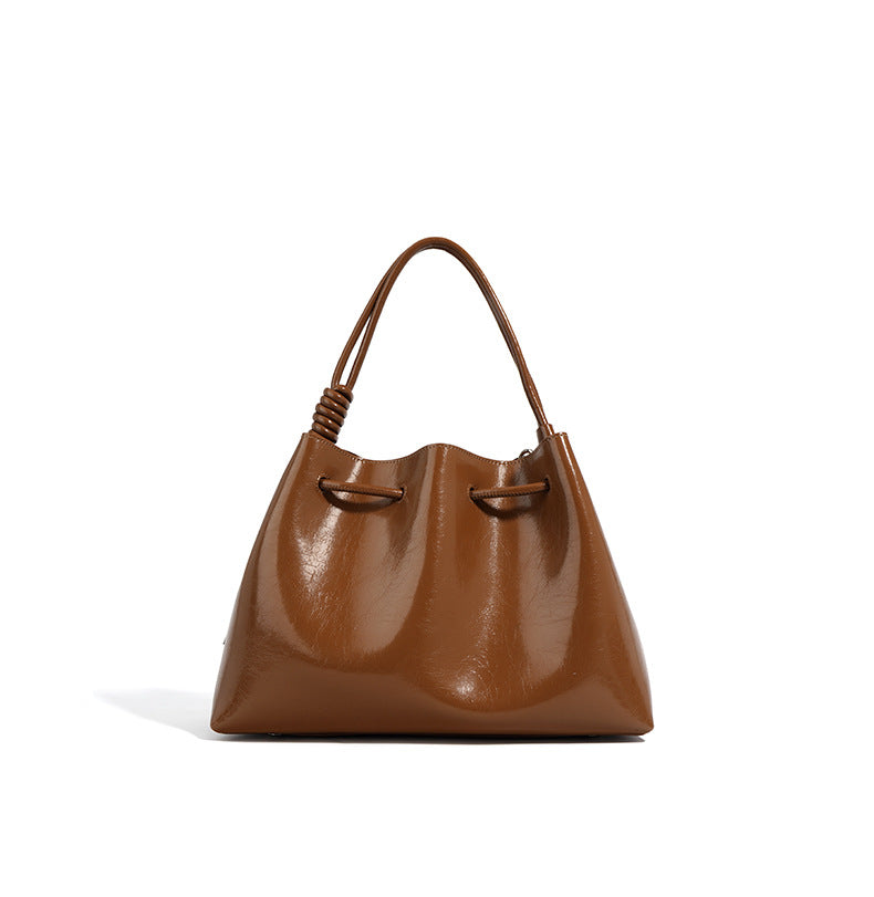 glossy drawstring shoulder bag with knot detail – SIENNA