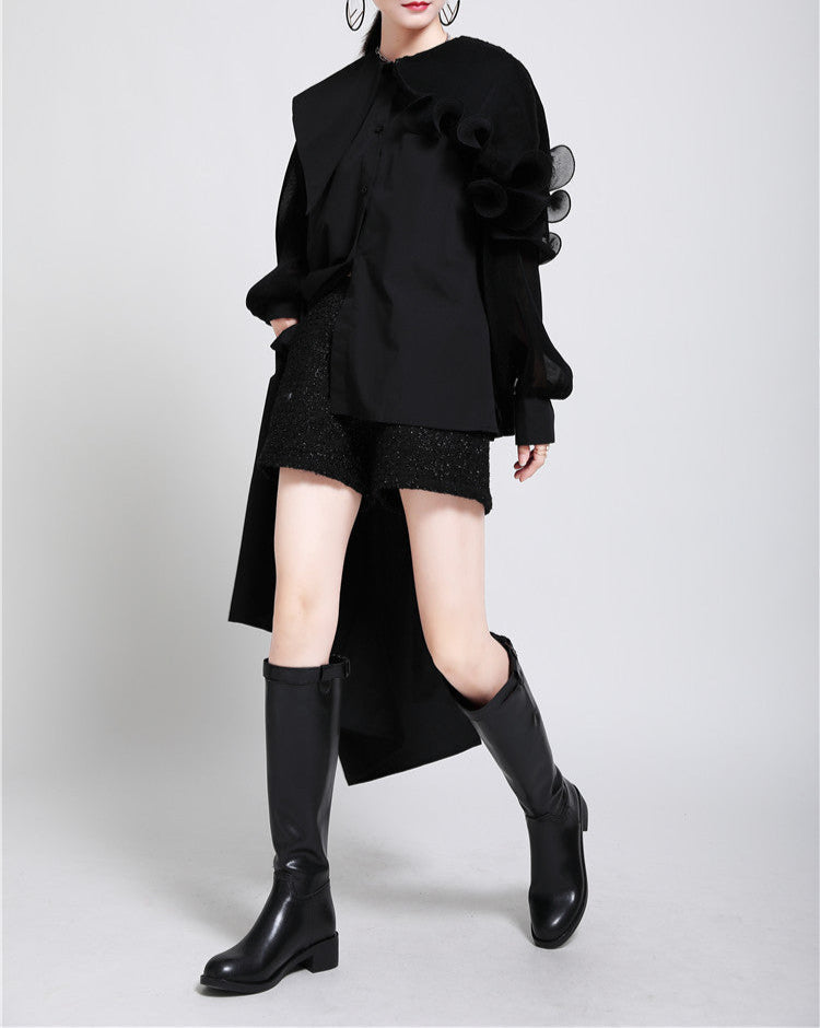 Asymmetric ruffle-detail shirt dress with belt - Wingu